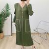 Plara Pleated Color Line V Neck Dress