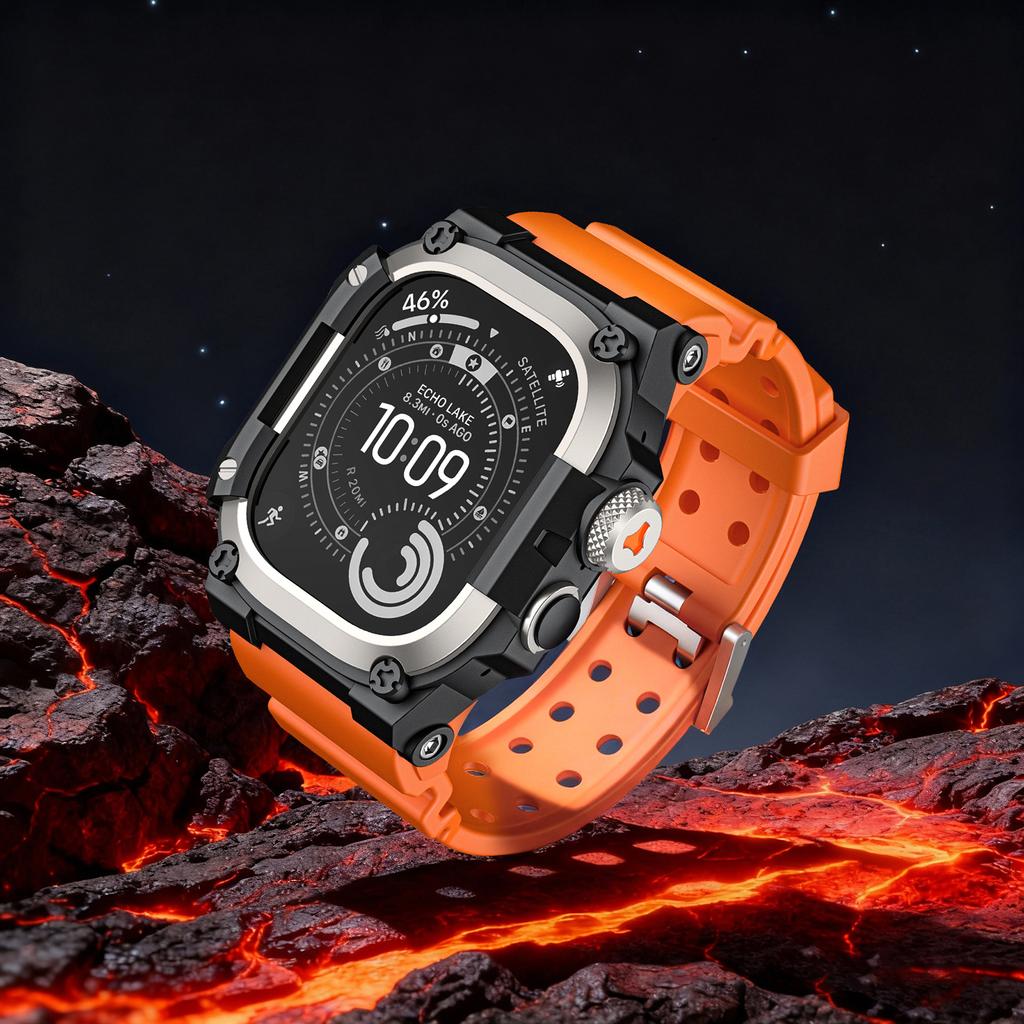 Прочный интегрированный ремешок с чехлом для Apple Watch Ultra 3/2/1 49 мм Спортивный силиконовый ремешок с металлическим бампером для iWatch Ultra