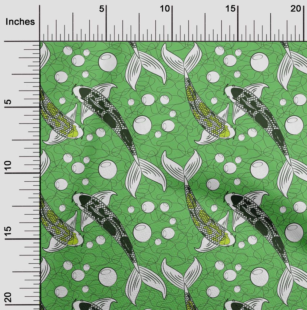 oneOone Хлопчатобумажная гибкая зеленая ткань, азиатский японский материал для шитья с рыбой кои, ткань с принтом в ярдах, 40 дюймов