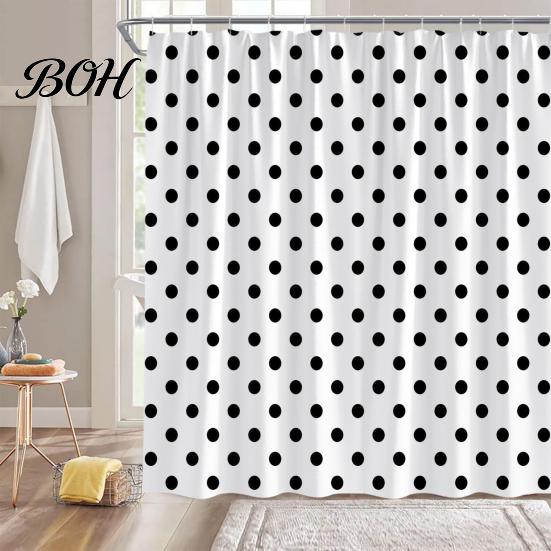 Water Repellent Fabric Shower Drapes Polka Dot Curtain with Hooks, Waterproof Bathroom Curtain, Retro Bath Hotel Quality Polyester Curtains