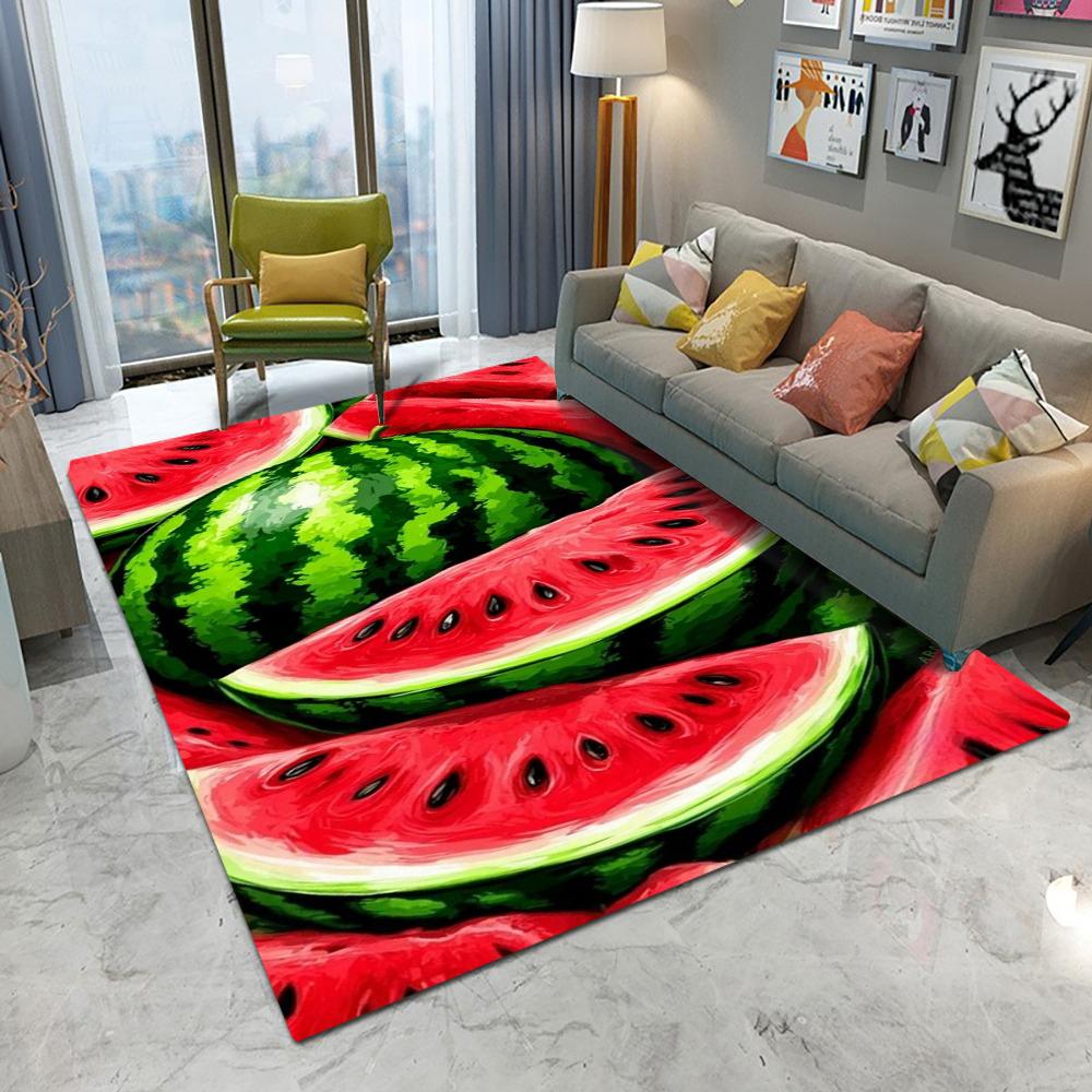 Cute Giant Watermelon Slice Pattern Area Rug Non Slip Fruit Floor Mat Funny Red Green Cartoon Carpet For Bedroom Home Decor