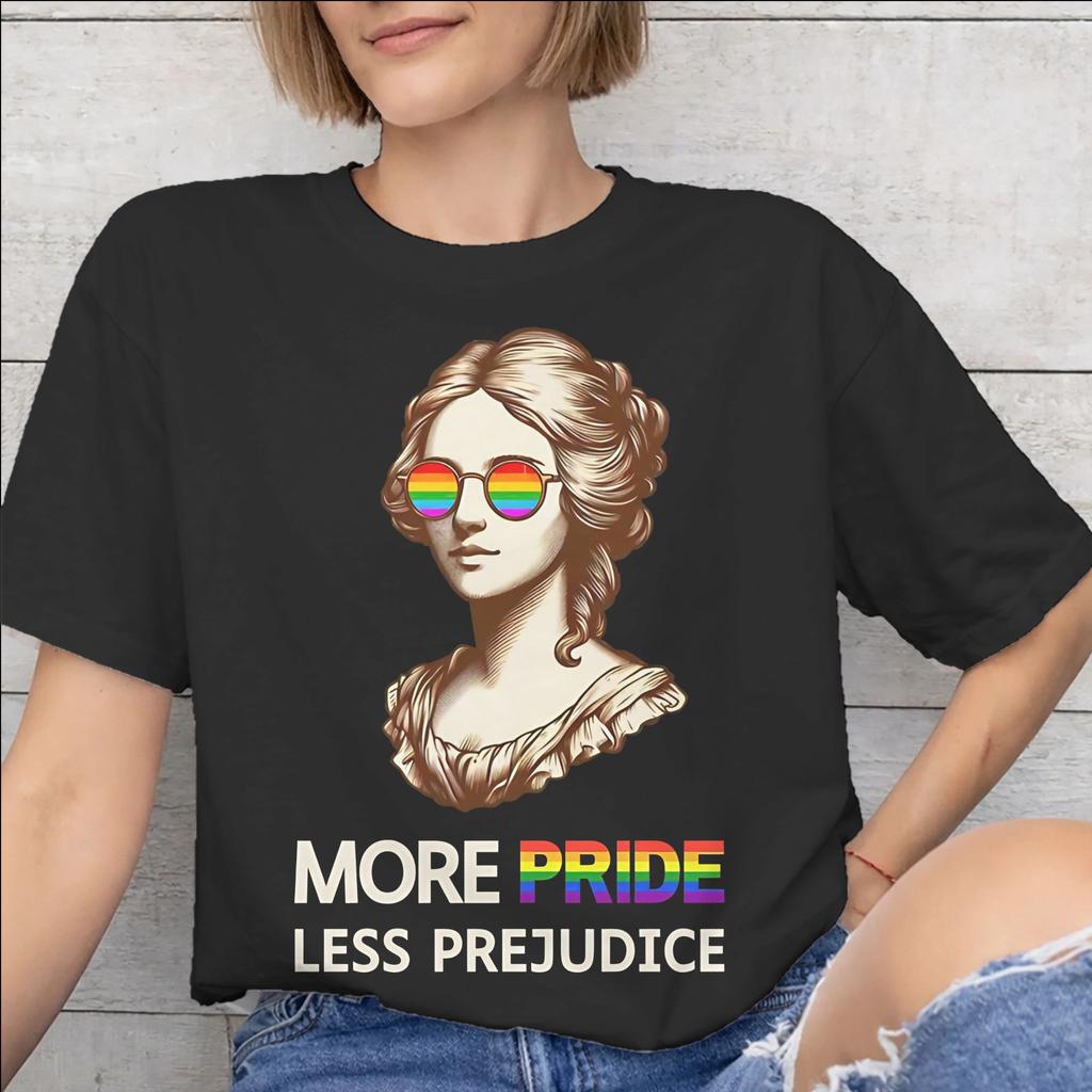 All Seasons More Pride Less Prejudice T Shirt For Unisex Pure Cotton Tee Shirt Short Sleeve Tops