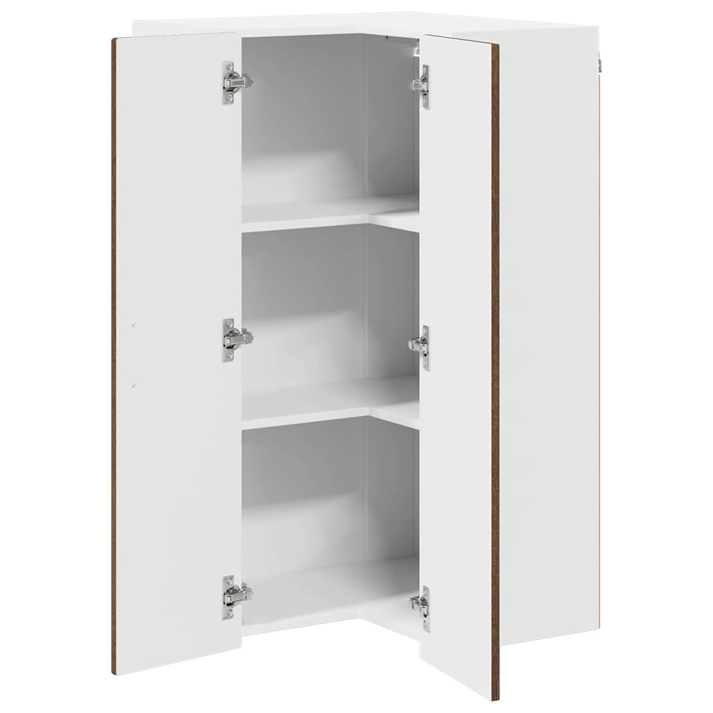 Wall Mounted Corner Cabinet PORTO Brown Oak Effect 57 x 57 x 100 cm