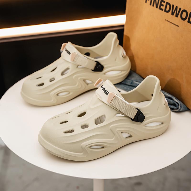 Новые мужские водонепроницаемые туфли EVA, летние мужские однотонные полые тапочки, мужские мягкие сандалии без застежек, мужские нескользящие шлепанцы для активного отдыха