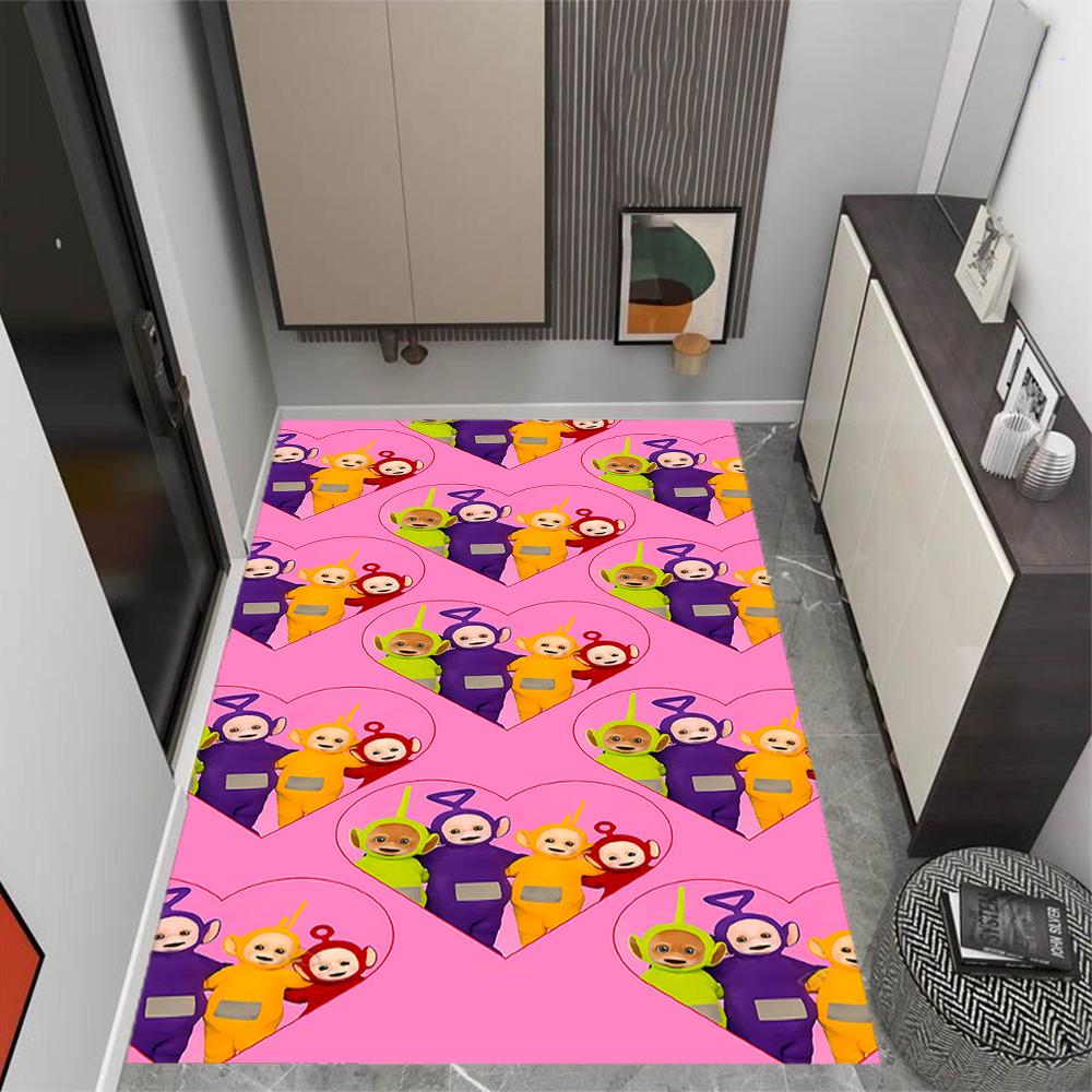 Teletubbies Hearts Pattern Themed Anti-Slip Rugs - Polyester Home Decor, Suitable for Bedrooms, Living Rooms, Doorways, Studios, and Decorations