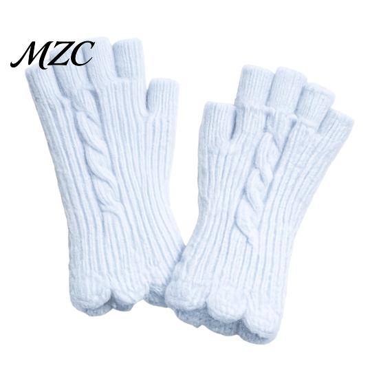 Touchscreen Compatible Winter Mittens Vintage Jacquard Knit Gloves for Women, Thickened Thermal Half Finger Outdoor Cycling with Elastic Wrist