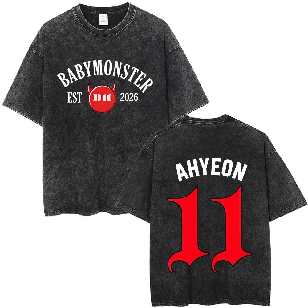 Babymonster 2026 Винтажная стираная футболка Ahyeon Asa Rami Rora Ruka Pharita Chiquita Футболки Мужские Женские Модные Оверсайз Футболки