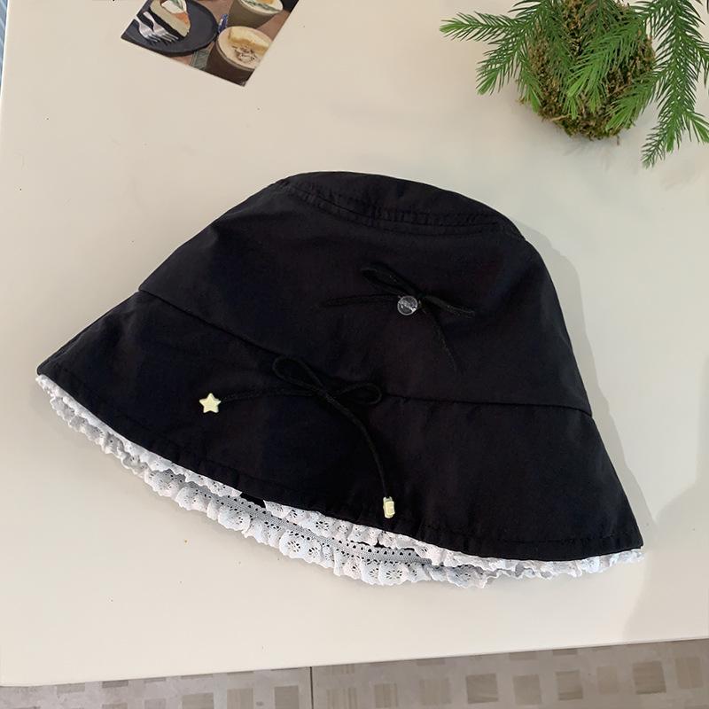 Милая кружевная шляпа-ведро с бантом для женщин и девочек, хлопковая кепка-рыбак со звездой и бантом, корейская шляпа Y2K для бассейна, для путешествий, отдыха, солнца