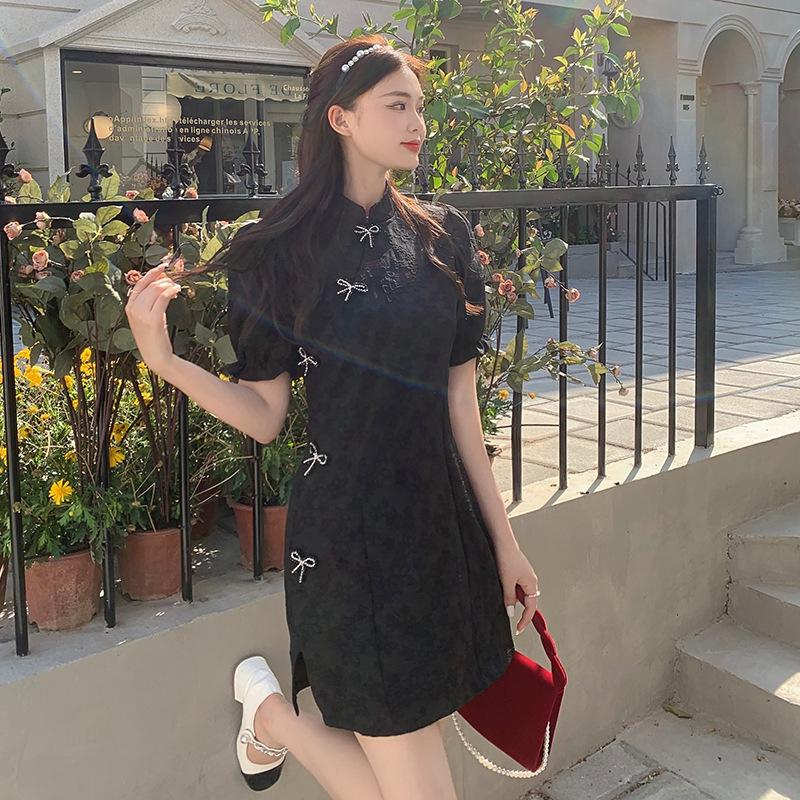 Женское платье Cheongsam больших размеров, черное платье