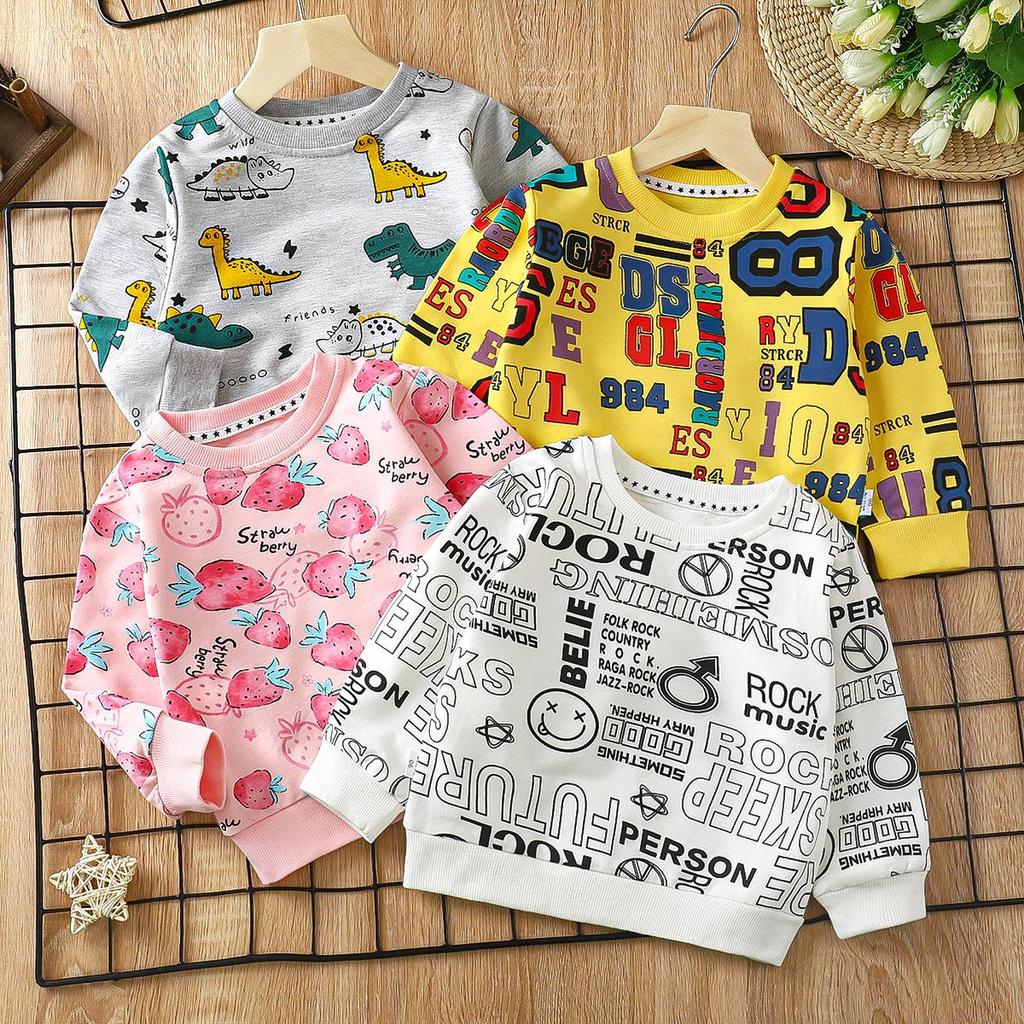 Детские осенние футболки с длинными рукавами и круглым вырезом с мультяшным принтом для унисекс