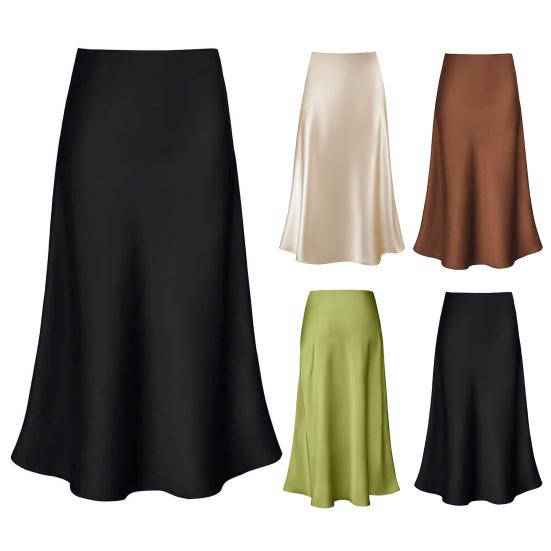 Юбка макси женская гладкая атласная длинная юбка с застежкой-молнией однотонная весна