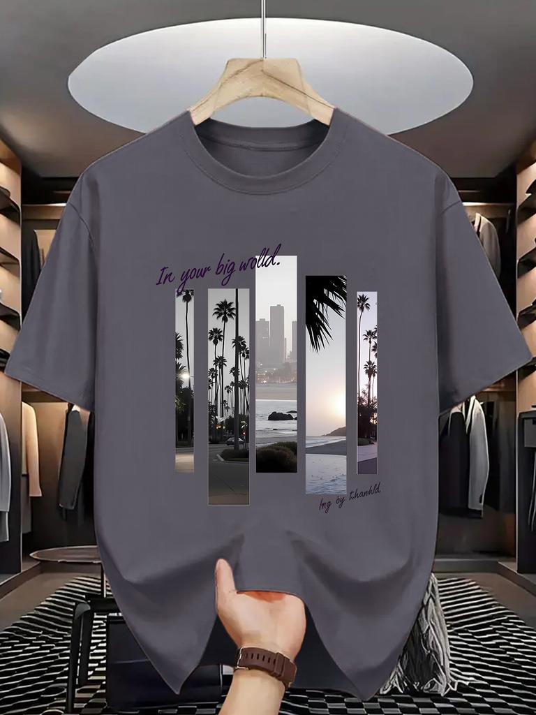 Мужская летняя модная повседневная спортивная футболка с коротким рукавом и круглым вырезом, свободного кроя оверсайз, с креативным принтом букв, 100% хлопок