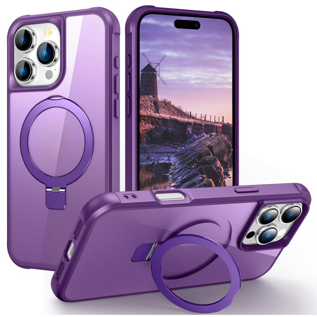 For iPhone 16 Pro Max Case Compatible with MagSafe Ring Holder Kickstand TPU+PC Phone Cover