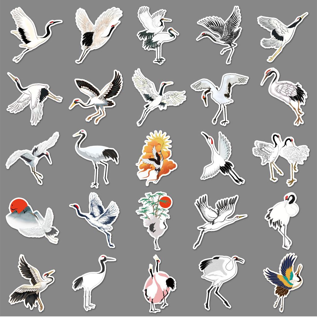 50 Pictures of Crane Graffiti Personalized Ancient Style Animal Cartoon StickerDIY Suitcase Sticker Waterproof