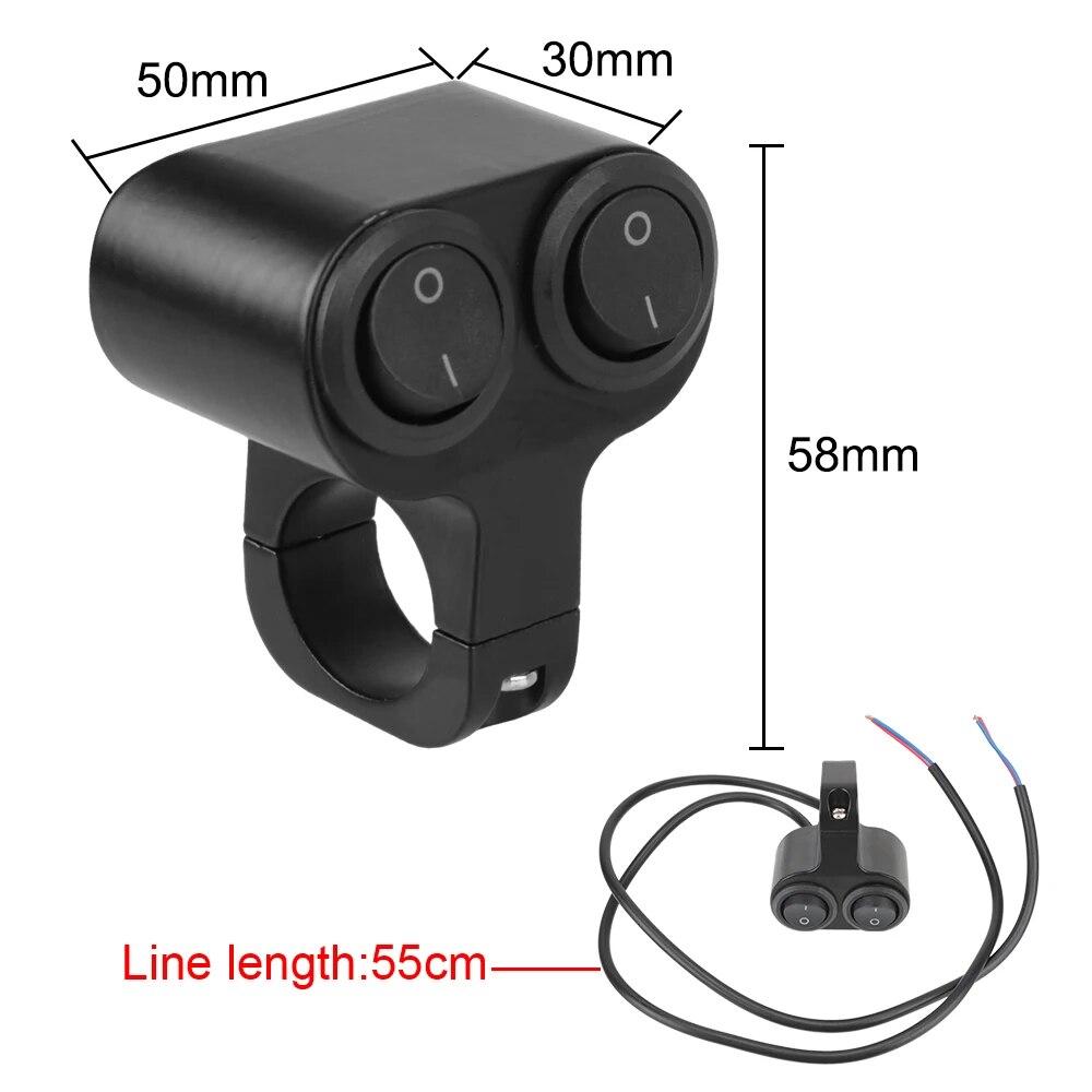 Motorcycle Handlebar 12V Headlight Switch Dual Button Control Waterproof 7/8in 22mm Flasher Speaker Switch
