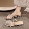 French thick-heeled slippers for women's summer wear 2025 new fairy style bow with diamond temperament high-heeled crystal sandals
