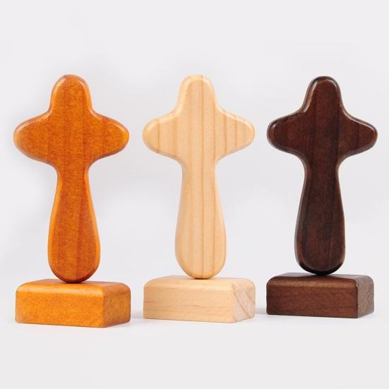 Wooden Cross Decoration with Magnetic Base Handmade Faith Prayer Cross Home Office Bookshelf Desktop Decoration Ornament