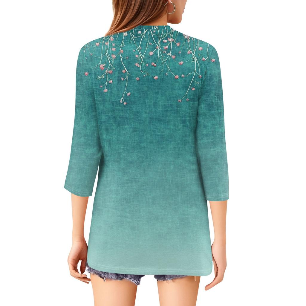 Женский модный повседневный пуловер с рукавом 3/4, принтом на пуговицах и V-образным вырезом