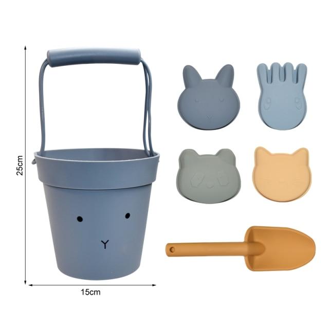6 шт., силиконовое ведро с песком, набор игрушек, мягкая милая модель животного, мини-лопатки для копания песка, наборы, детские пляжные игрушки для игр с песком и водой