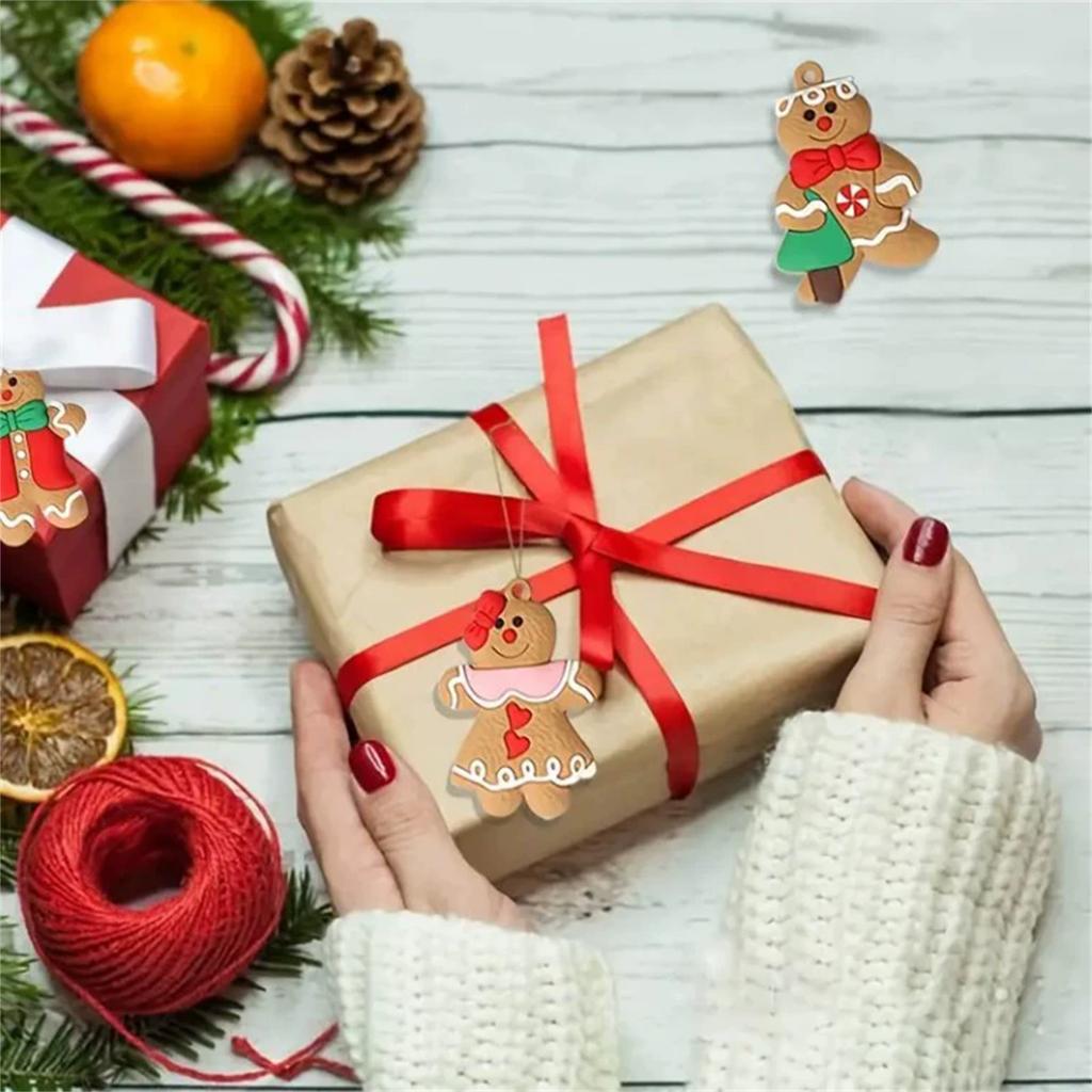 12 шт. Украшения для рождественской елки, Ассорти пластиковых пряничных фигурок, Рождественские подвесные украшения для елки, Высота 3 дюйма 2D