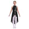 Girls Performance Leotard Sleeveless Cutout Back Design Hollow Out Lace Mesh Overlay Skirted Dance Costume