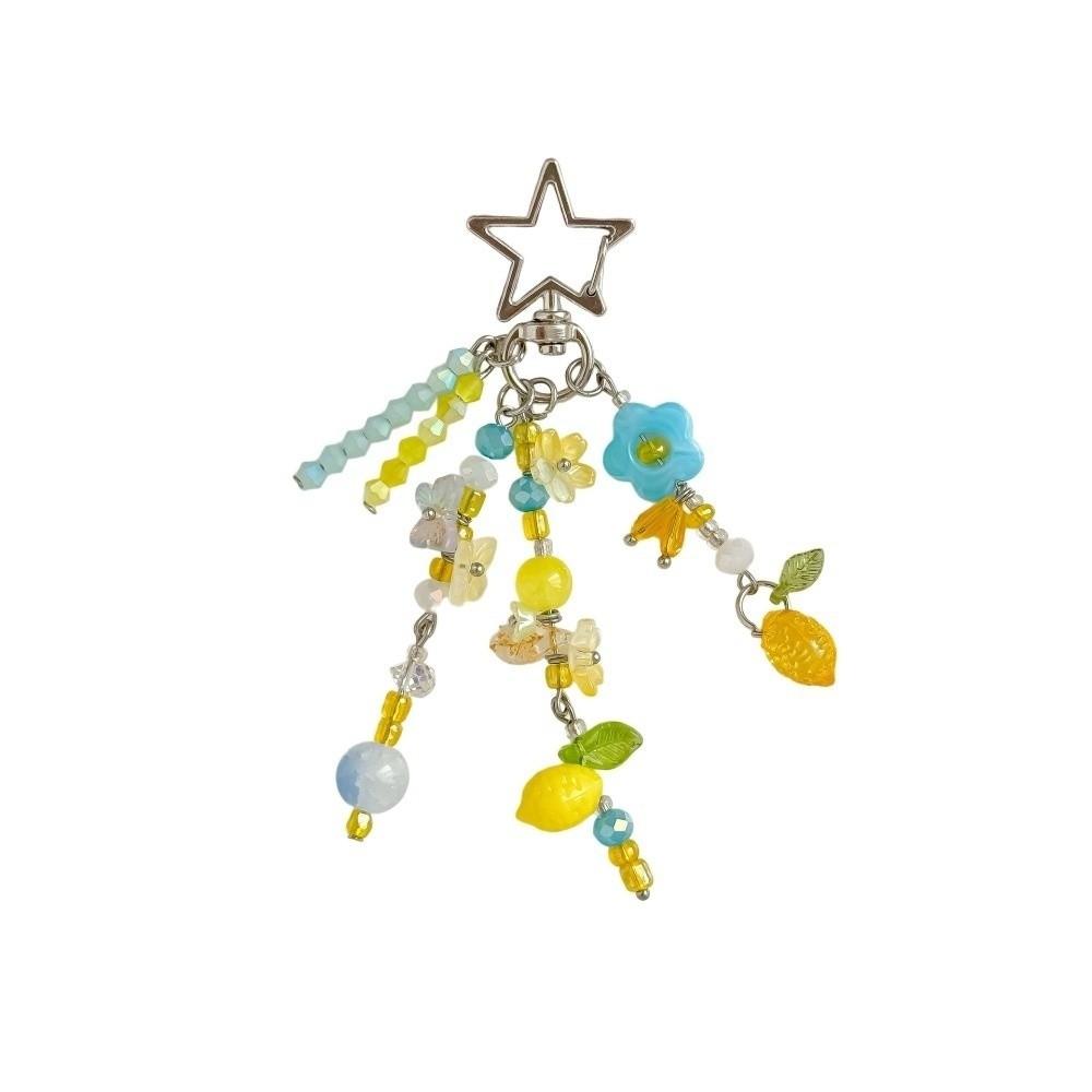 Acrylic Beads Flower Pendant Contrast Color Star Tassel Key Chain Beaded Hanging Backpack Decor