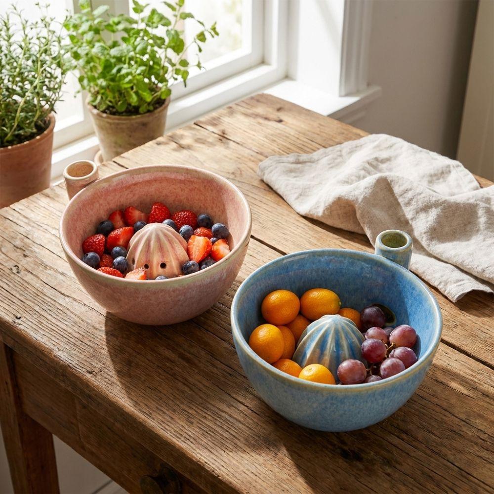 Ceramic Berry Swirl Washing Bowl Drain Spout Berry Strainer Basket Cleaning Vegetables