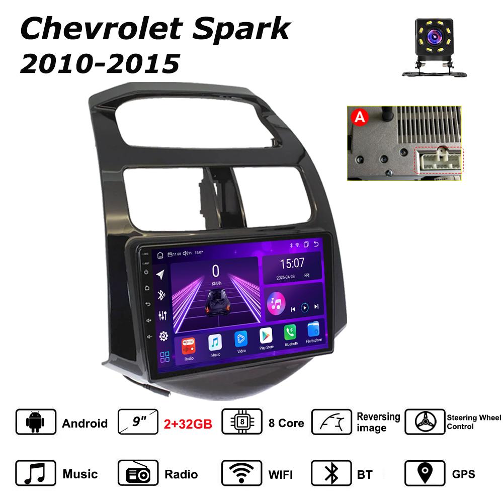 Автомобильная магнитола Android Car-Play для Chevrolet Spark 2010-2015 Мультимедийный проигрыватель Головное устройство Стерео Навигация GPS BT WIFI, 8 ЯДЕР ,2+32ГБ