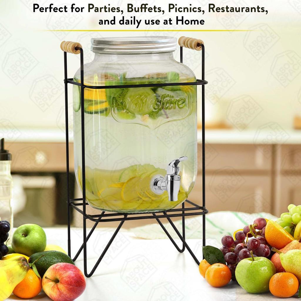 5-литровый стеклянный диспенсер для воды с подставкой - Герметичная крышка Стеклянный кувшин для детокс-воды - Банка Мейсона - Настольный