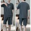 Большие размеры летняя мужская хлопковая пижама трикотажные шорты с коротким рукавом комплект простая и легкая в уходе однотонная пижама с круглым вырезом домашняя одежда