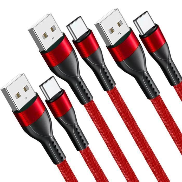 3x Câble USB-C Nylon Charge Rapide pour Samsung Galaxy A25 A15 A05s A35 A55 A56 - Rouge 1M