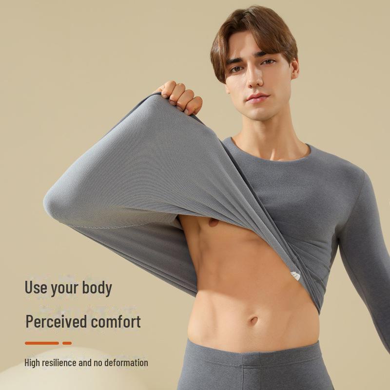 Men's Seamless Thermal Underwear Set with Anti-Static Velvet and Cashmere for Autumn/Winter