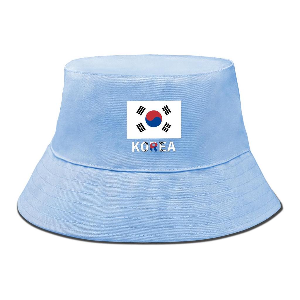 South Korea Flag Print Bucket Hat , Patriotic Fisherman Hat Solid Color Wide Brim Foldable Basin Cap