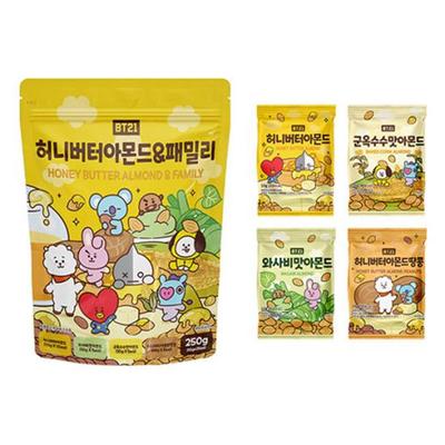 BT21 Миндаль 250г Семейный НАБОР (Упаковка из 25 шт., 4 вкуса) Медовое масло Арахис Васаби Запеченная кукуруза