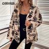 Autumn and Winter Lapel Medium-length Tops Plus Size Women's Coat Pocket Totem Printing Plush Cardigan Jacket