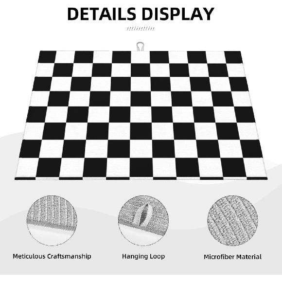 Black White Checkered Dish Drying Mat for Kitchen Counter, Coffee Bar Accessories, Retro Classic Plaid Pattern Absorbent Coffee Mat Kitchen Drying