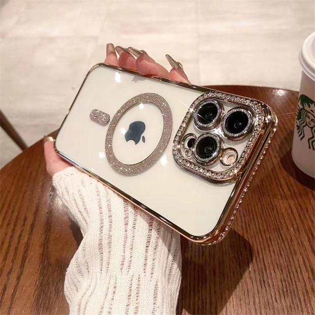 Роскошный магнитный чехол Magsafe с гальваническим покрытием и бриллиантами для iPhone 16E Pro Max для iPhone 11 12 13 14 15 Plus, чехол со стразами