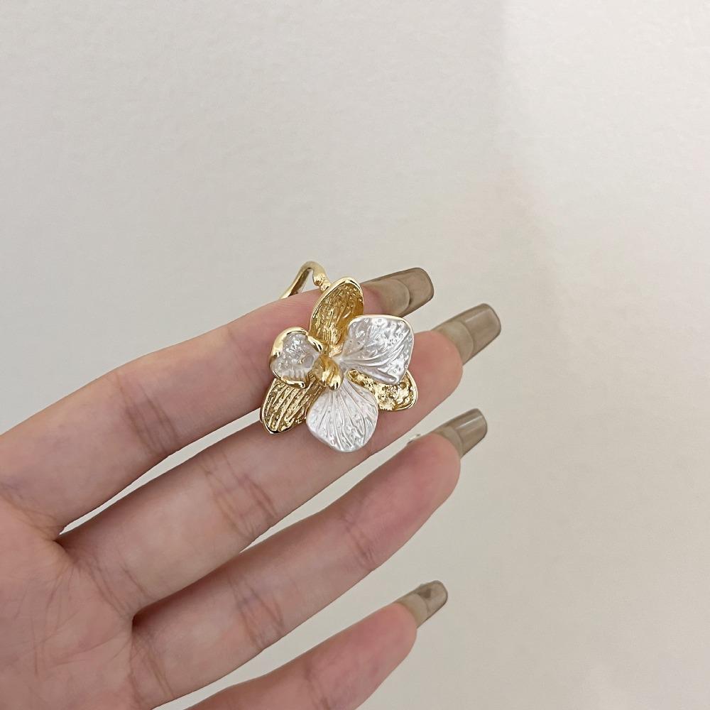 Белый Ирис Цветок Эмаль Кольцо на Палец Орхидея-Бабочка Французское Неправильной Формы Кольцо Женщины