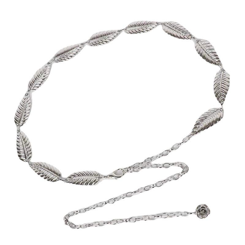 Женский простой декоративный тонкий ремень, универсальное платье с большими металлическими листьями и модный маленький ремень-юбка