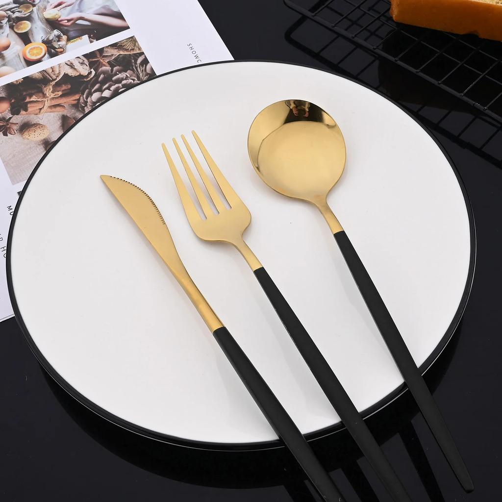 Черный Золотой Набор Столовых Приборов 20 Предметов Столовый Нож Из Нержавеющей Стали Вилка Для Фруктов Ложка Набор Столовых Приборов Кухонная Посуда Набор Столовых Приборов