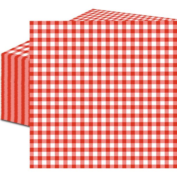 50 Count Red and White Gingham Paper Napk, Disposable Checkered Cocktail Napk for Picnic, BBQ, Farmhouse Party, Summer Birthday, 4th of July, Rustic