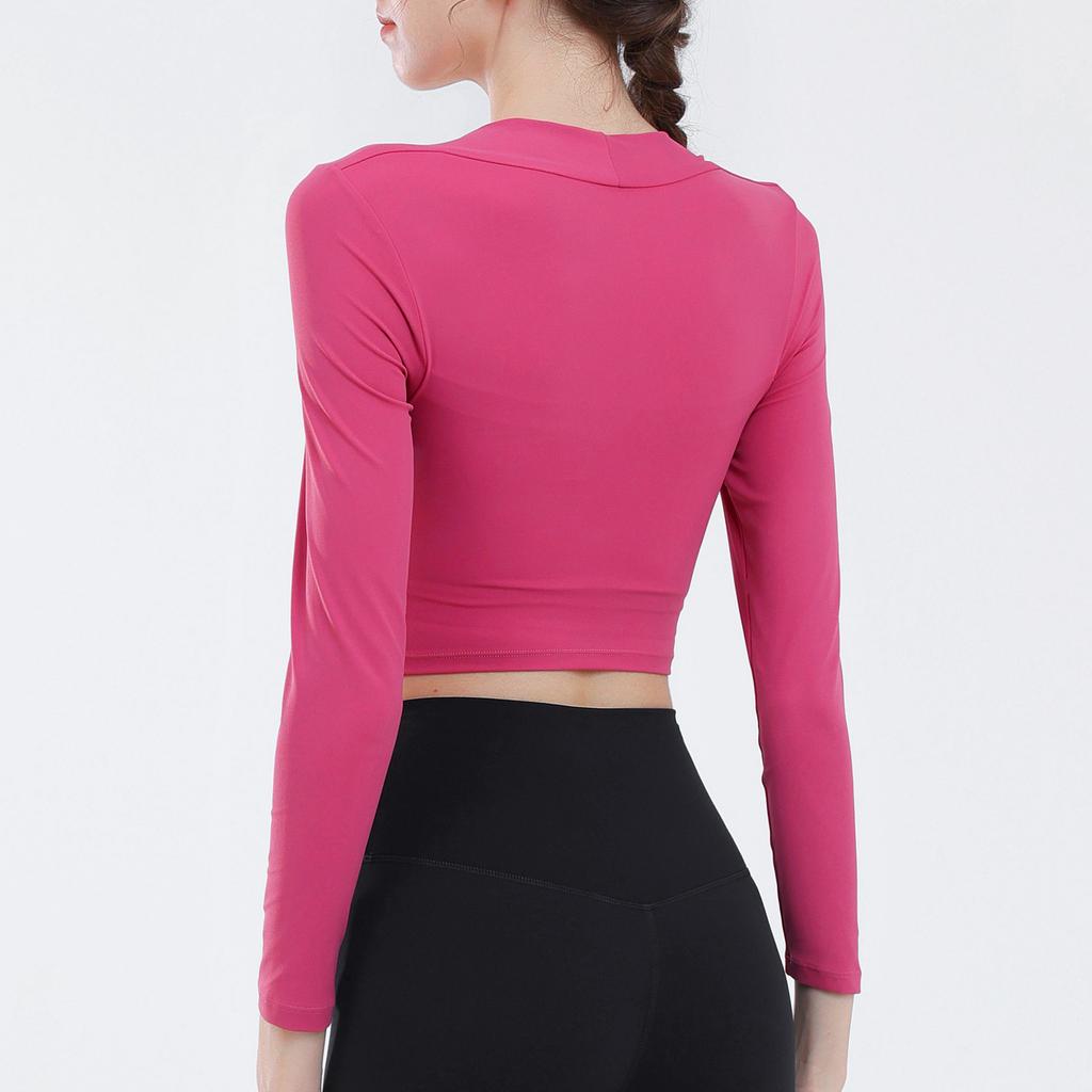 New Quick-dry Long-sleeved Top With High Elasticity, Nude-like Feel, Back Hollow-out, Slim-fitting, Sports Fitness Wear For Women