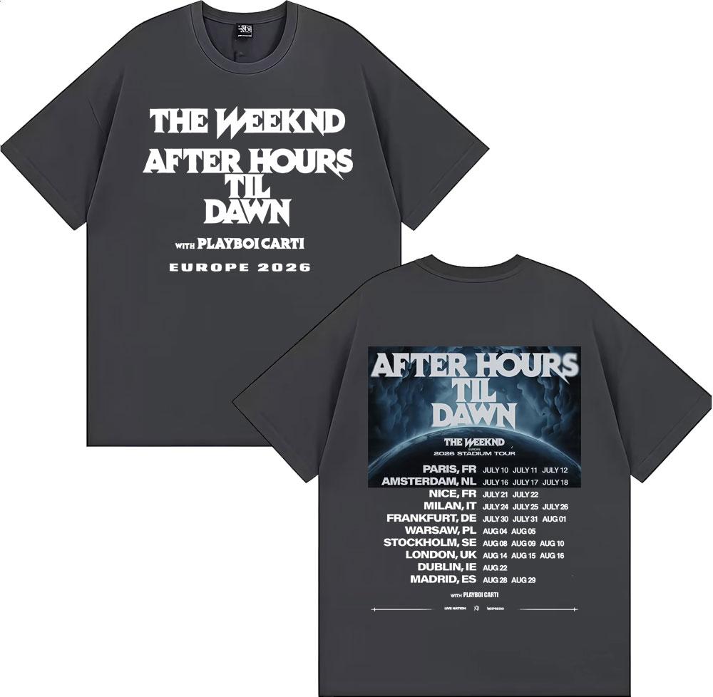 The Weeknd After Hours Til Dawn Европа 2026 Стадионный тур Футболки Унисекс Женская Мода Хип-хоп Хлопковые Футболки Уличная одежда