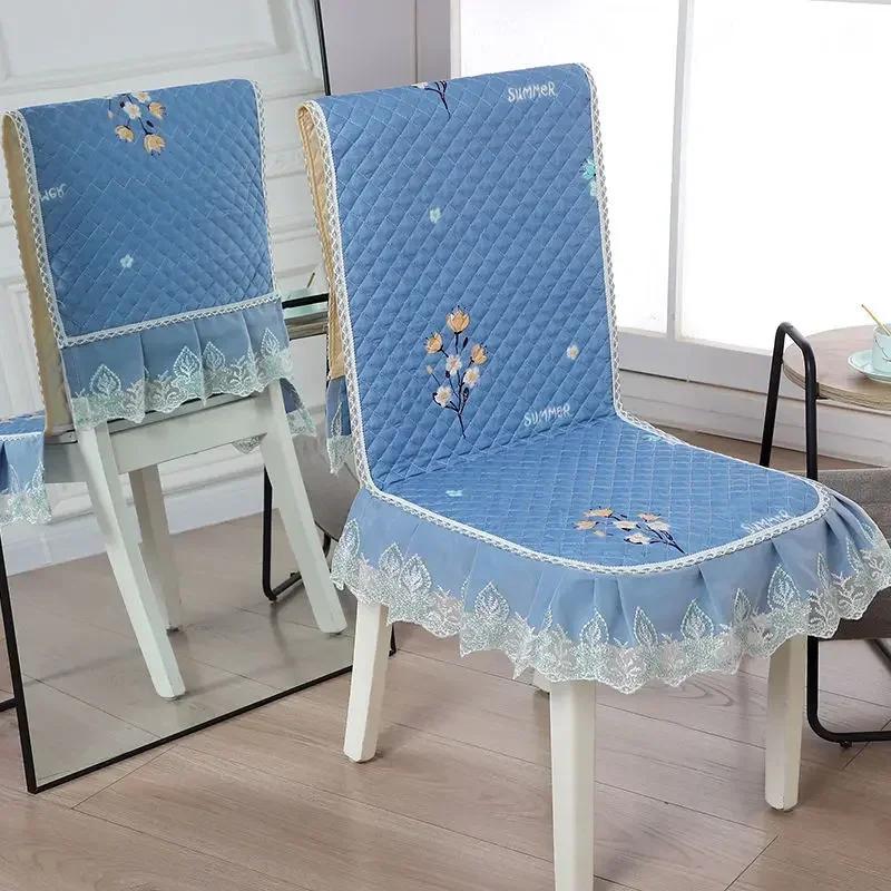 Кружевная спинка стула, стол и чехол на стул, домашняя прямоугольная скатерть, художественная скатерть, обеденный стул, встроенная подушка