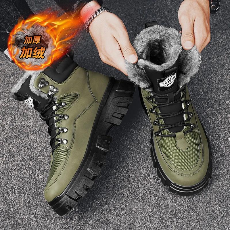 Зимние ботинки мужские зимние меховые теплые повседневные кожаные ботинки на платформе дизайнерские роскошные ковбойские боевые тактические ботинки челси для пешего туризма