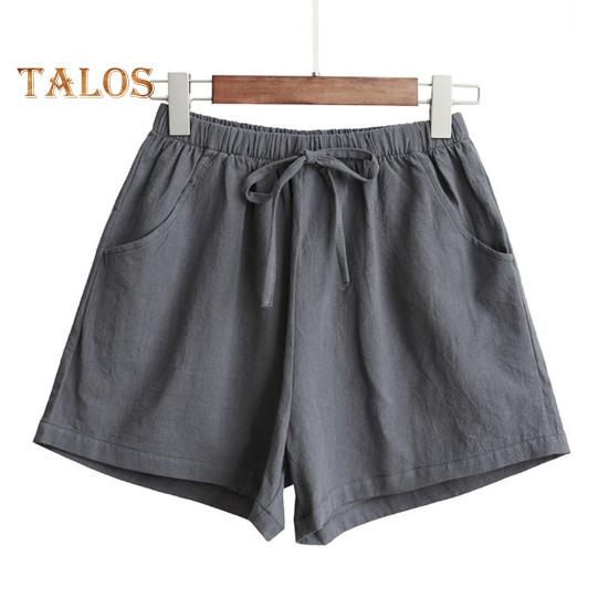 Летние женские шорты трапециевидной формы на шнуровке с высокой эластичной резинкой на талии, однотонные, свободные боковые карманы, плиссированные, повседневная домашняя одежда, спортивные короткие шорты