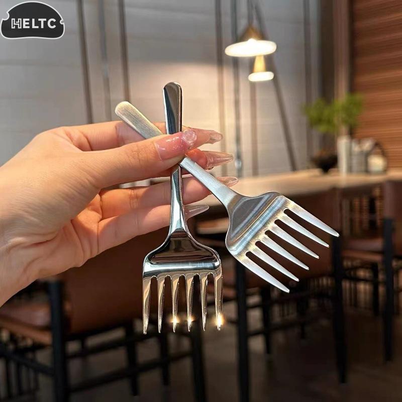 1pc Stainless Steel Fruit Fork Creative Korean Single Handle Six-tooth Steel Dessert Fork Fruit Fork Portable Cake Fork
