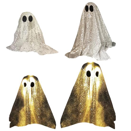 Yousheng Sequin Fabric Ghost Tabletop Decor Halloween Shiny Ghost Figurine for Halloween Bedroom Desktop Home Decor