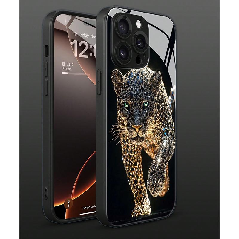 Крутой чехол для телефона из стекла с принтом животного леопарда для iPhone 16 17 Pro Max 11 12 13 14 15 Pro 16E 17Air 7 8 Plus XR XS X