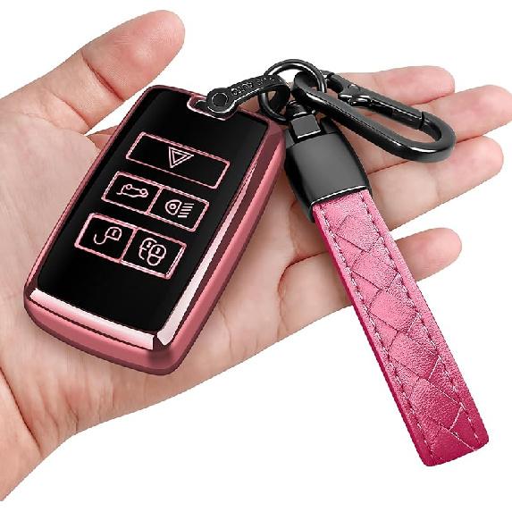 Sindeda for Land Rover Key Fob Cover with Keychain Soft Full Protection Key Shell Key Case Compatible with 2018- Land Rover Range Rover Evoque Vogue